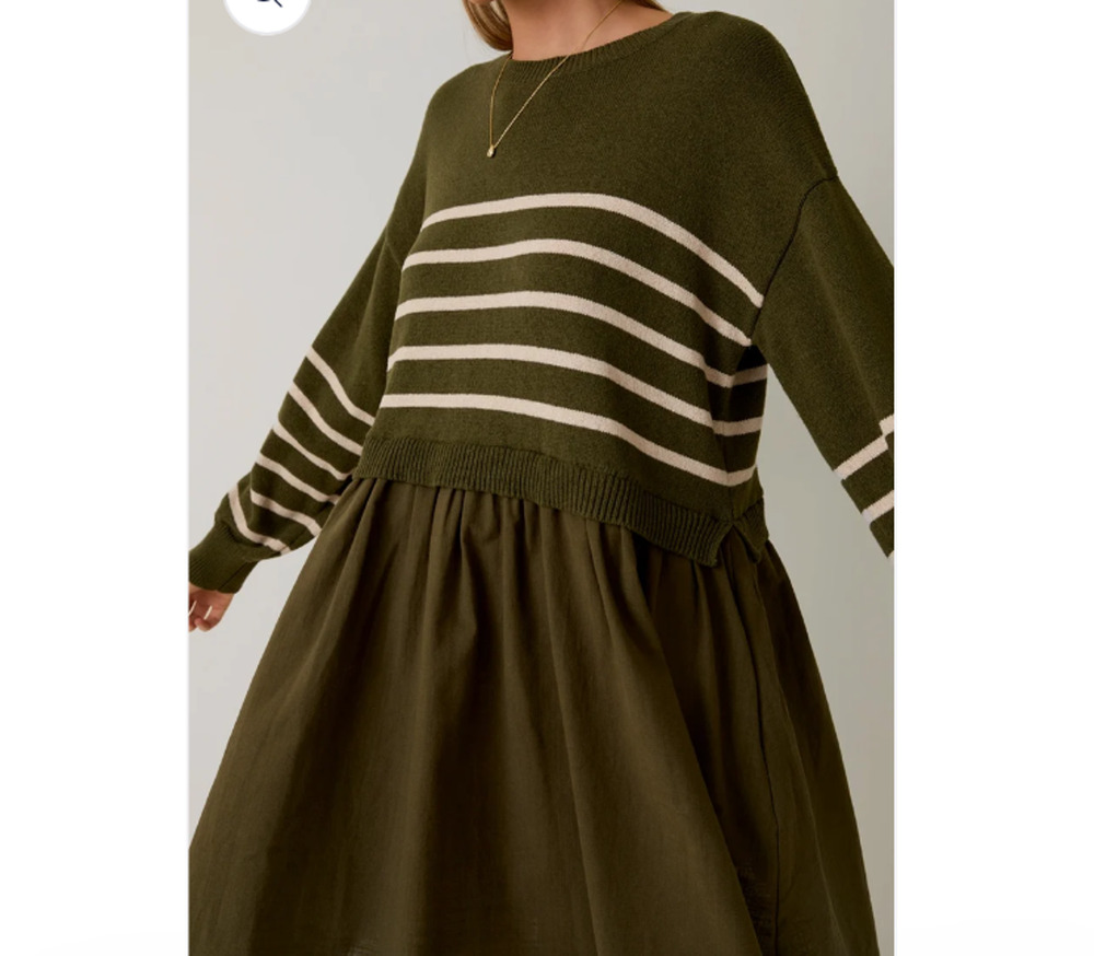 NWT Women’s Olive Green Striped Sweater Dress Long Sleeve Cozy Knit Pullover S